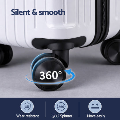 Wanderlite 2pcs Trunk Luggage Suitcase Travel Carry On TSA Lock 12" 20" White