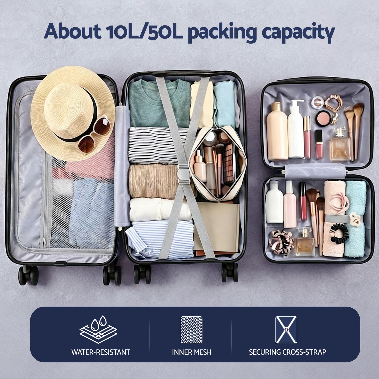 Wanderlite 2pcs Trunk Luggage Suitcase Travel Carry On TSA Lock 12" 20" White