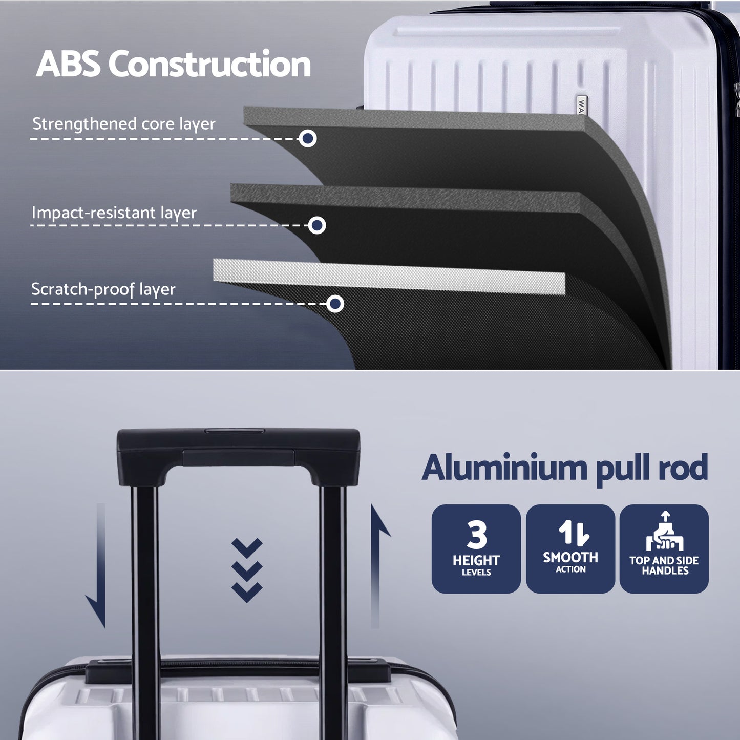 Wanderlite 2pcs Trunk Luggage Suitcase Travel Carry On TSA Lock 12" 20" White