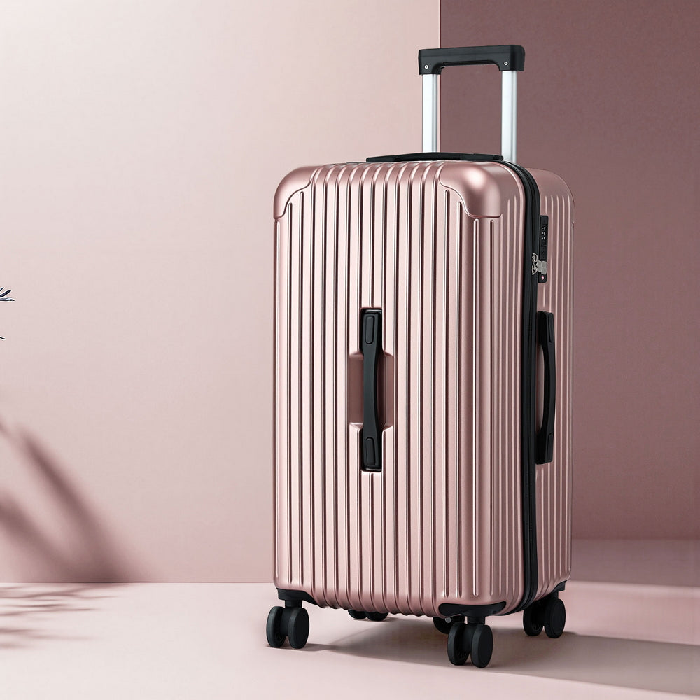 Wanderlite 28" Trunk Luggage Suitcase Travel 5 Wheels Type-C Port TSA Rose Gold