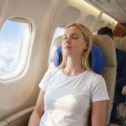 Wanderlite Travel Pillows for Airplanes Ergonomic Memory Foam Neck Pillow, Breathable & Washable Cover, Travel Bag Included, Airplane Pillow for Airplane, Car, Office and Home, Blue