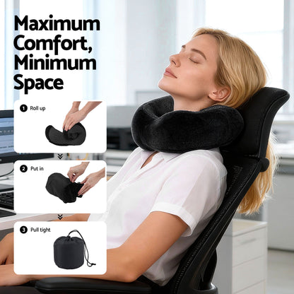 Wanderlite Travel Pillow for Airplanes Memory Foam Neck Pillows for Traveling, Soft & Washable Cover with Storage Bag, Portable Plane Accessories for Airplanes Offices Cars, Black