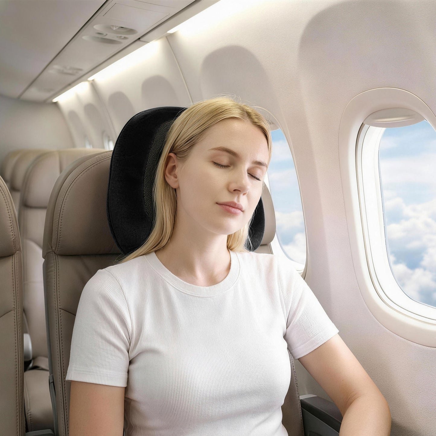 Wanderlite Travel Pillow for Airplanes Memory Foam Neck Pillows for Traveling, Soft & Washable Cover with Storage Bag, Portable Plane Accessories for Airplanes Offices Cars, Black