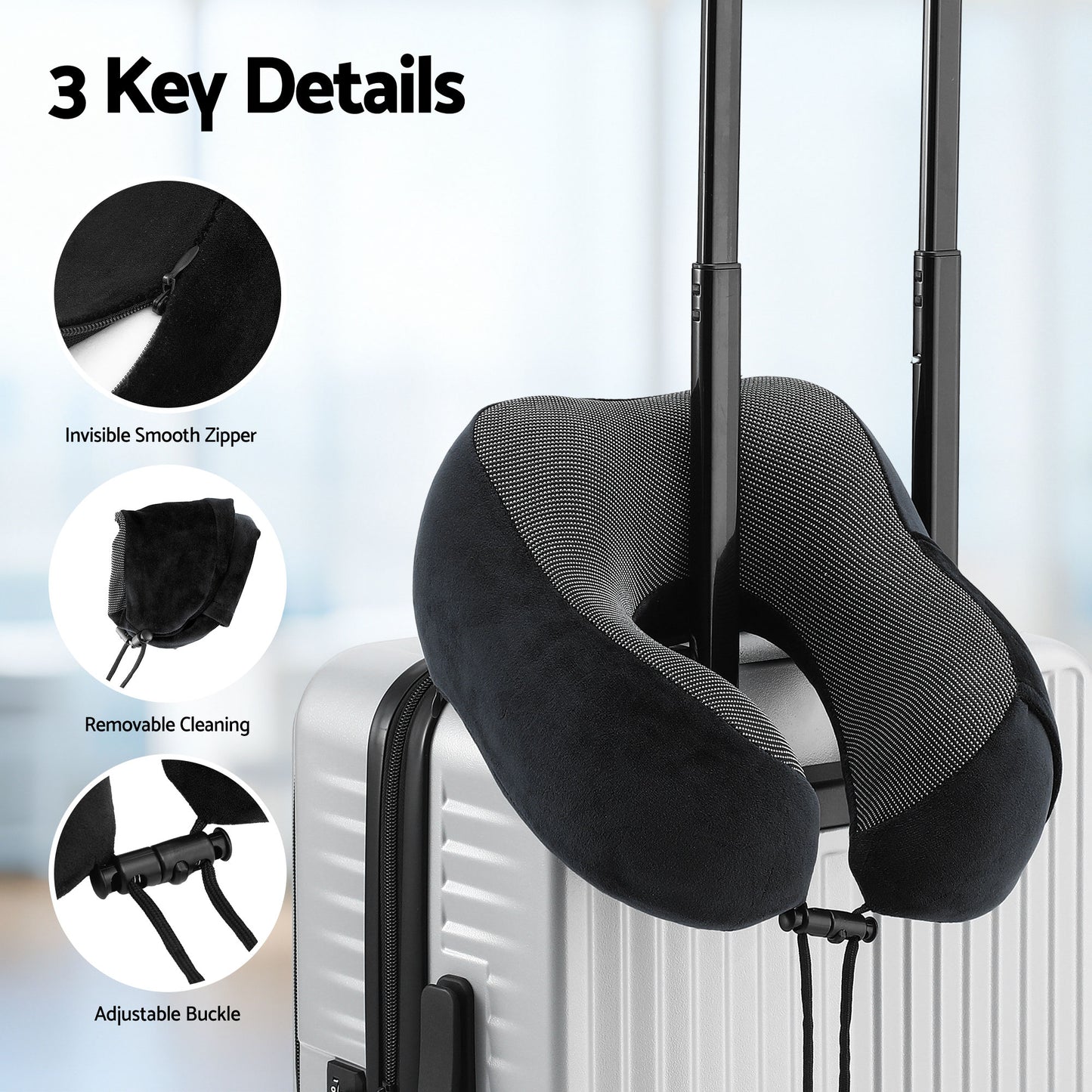 Wanderlite Travel Pillow for Airplanes Memory Foam Neck Pillows for Traveling, Soft & Washable Cover with Storage Bag, Portable Plane Accessories for Airplanes Offices Cars, Black