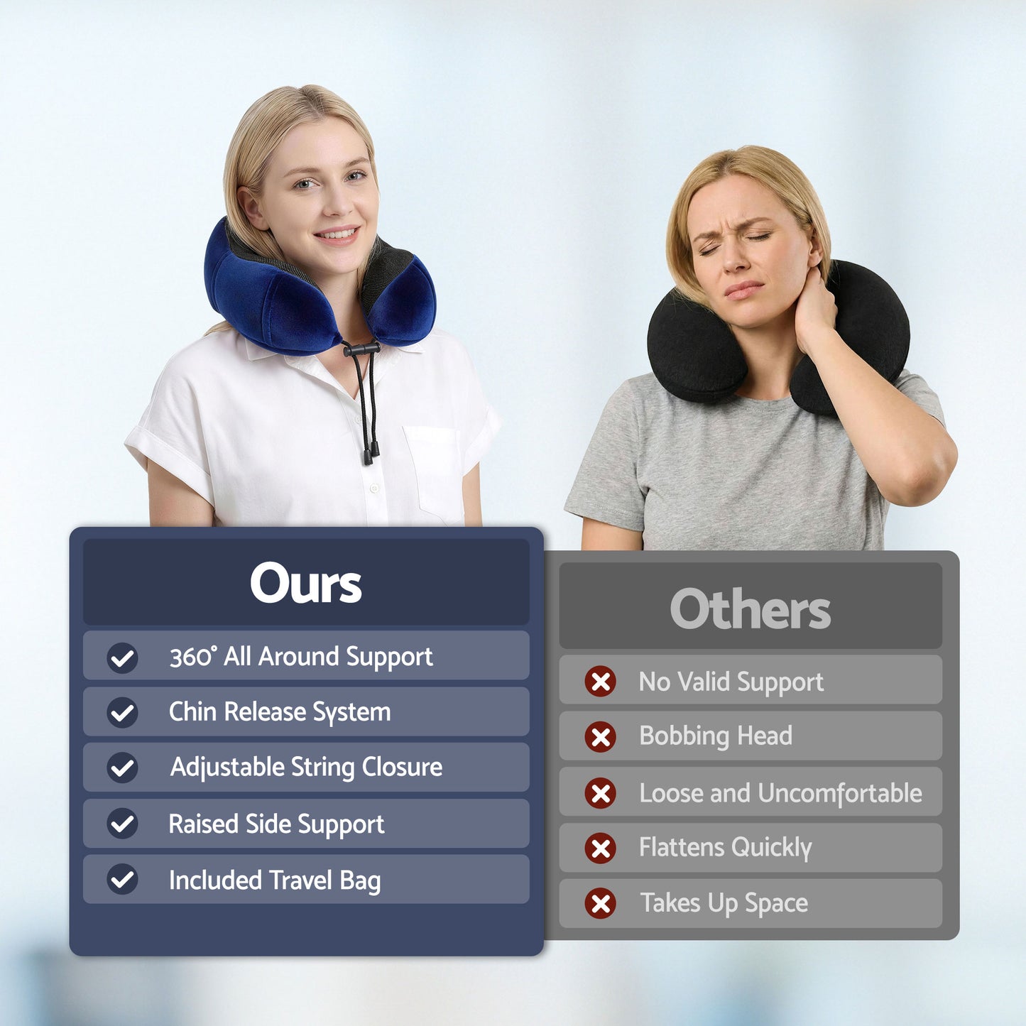 Wanderlite Travel Pillow for Airplanes Memory Foam Neck Pillows for Traveling, Soft & Washable Cover with Storage Bag, Portable Plane Accessories for Airplanes Offices Cars, Blue