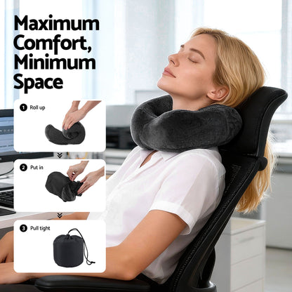 Wanderlite Travel Pillow for Airplanes Memory Foam Neck Pillows for Traveling, Soft & Washable Cover with Storage Bag, Portable Plane Accessories for Airplanes Offices Cars, Grey