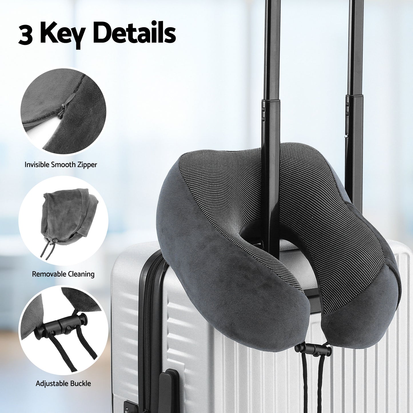 Wanderlite Travel Pillow for Airplanes Memory Foam Neck Pillows for Traveling, Soft & Washable Cover with Storage Bag, Portable Plane Accessories for Airplanes Offices Cars, Grey