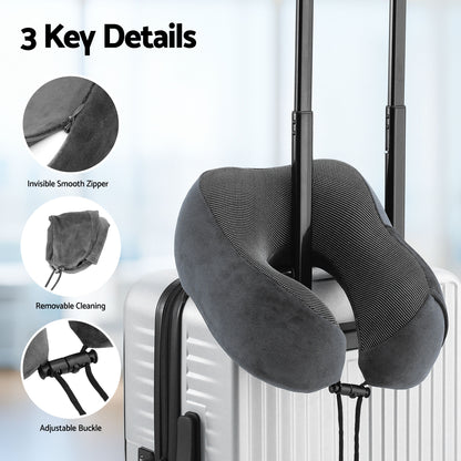 Wanderlite Travel Pillow for Airplanes Memory Foam Neck Pillows for Traveling, Soft & Washable Cover with Storage Bag, Portable Plane Accessories for Airplanes Offices Cars, Grey