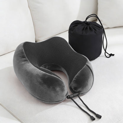 Wanderlite Travel Pillow for Airplanes Memory Foam Neck Pillows for Traveling, Soft & Washable Cover with Storage Bag, Portable Plane Accessories for Airplanes Offices Cars, Grey