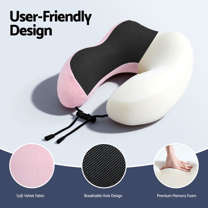 Wanderlite Travel Pillow for Airplanes Memory Foam Neck Pillows for Traveling, Soft & Washable Cover with Storage Bag, Portable Plane Accessories for Airplanes Offices Cars, Pink