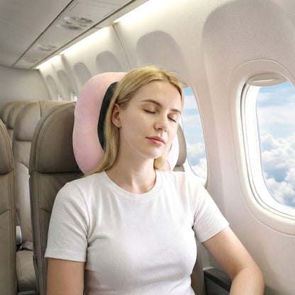 Wanderlite Travel Pillow for Airplanes Memory Foam Neck Pillows for Traveling, Soft & Washable Cover with Storage Bag, Portable Plane Accessories for Airplanes Offices Cars, Pink
