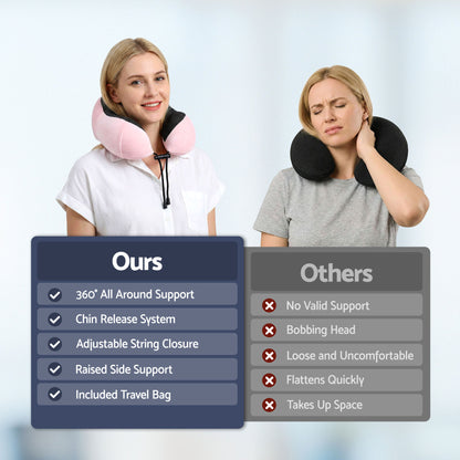 Wanderlite Travel Pillow for Airplanes Memory Foam Neck Pillows for Traveling, Soft & Washable Cover with Storage Bag, Portable Plane Accessories for Airplanes Offices Cars, Pink