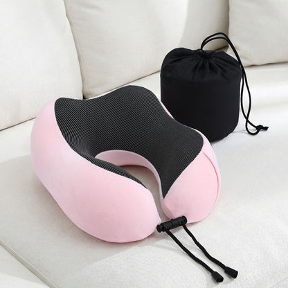 Wanderlite Travel Pillow for Airplanes Memory Foam Neck Pillows for Traveling, Soft & Washable Cover with Storage Bag, Portable Plane Accessories for Airplanes Offices Cars, Pink