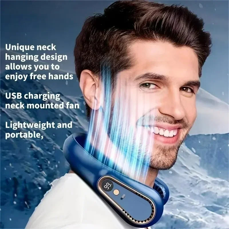 NNEOBA Neck Bladeless Fan Mini Portable-Blue