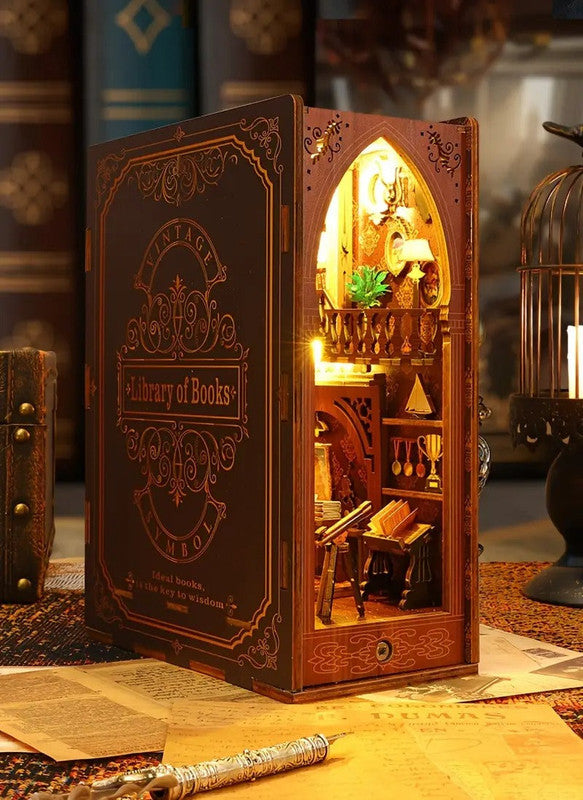 3D Miniature Bookshelf DIY Wooden Bookend Scene