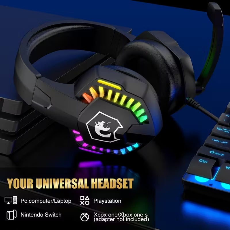 Wired Gaming Headset with RGB Lights and Noise Cancelling Mic