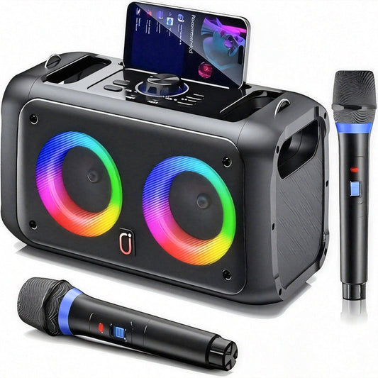 Portable Karaoke Speaker with 2 Wireless Microphones