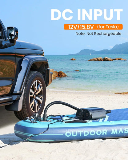 OutdoorMaster Vortex Paddle Board Pump Electric Portable, Max 20PSI SUP Air Pump Inflator & Deflator, 12V/15.8V DC Input, Auto Off & Cooling, 8 Nozzles Pump for Paddle Board, Inflatables - No Battery