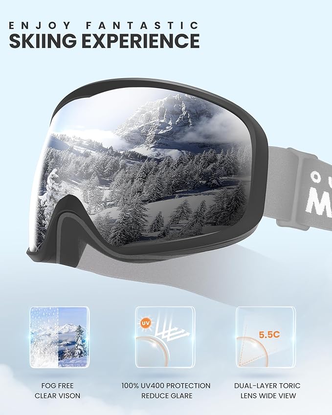 OutdoorMaster Owl Ski Goggles OTG, Snow Snowboard Goggles for Men Women Youth, Anti-Fog, 100% UV Protection-OM-72