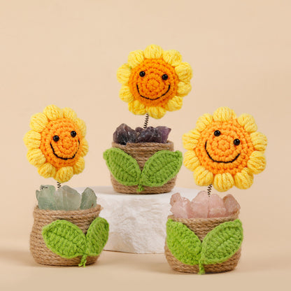 Natural crystal handmade sunflower ornament-rose quartz