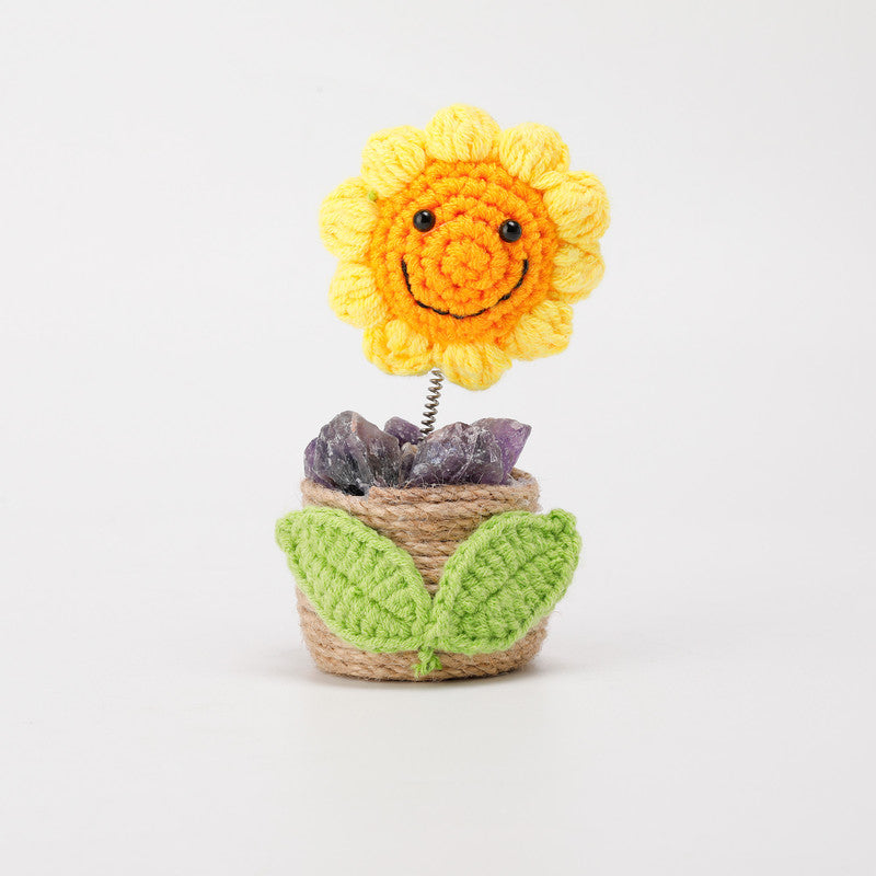 Natural crystal handmade sunflower ornament-amethyst