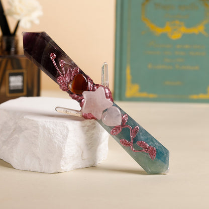 Handmade Crystal Wand Natural Stone Scepter Raw Gemstone Magic Wand Healing Tool Fluorite A