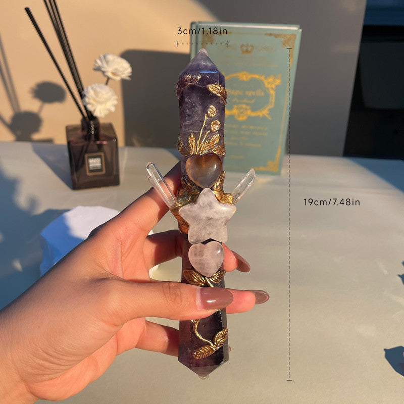 Handmade Crystal Wand Natural Stone Scepter Raw Gemstone Magic Wand Healing Tool Fluorite A