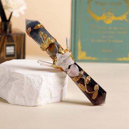 Handmade Crystal Wand Natural Stone Scepter Raw Gemstone Magic Wand Healing Tool Fluorite B