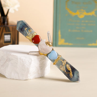 Handmade Crystal Wand Natural Stone Scepter Raw Gemstone Magic Wand Healing Tool Green Fluorite A