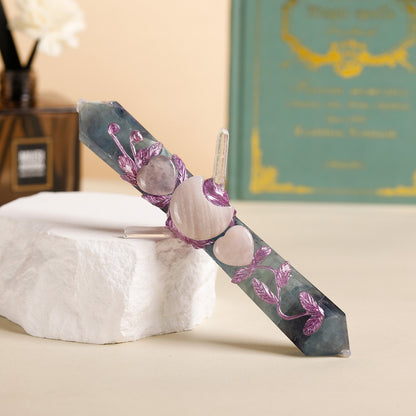 Handmade Crystal Wand Natural Stone Scepter Raw Gemstone Magic Wand Healing Tool Green Fluorite B