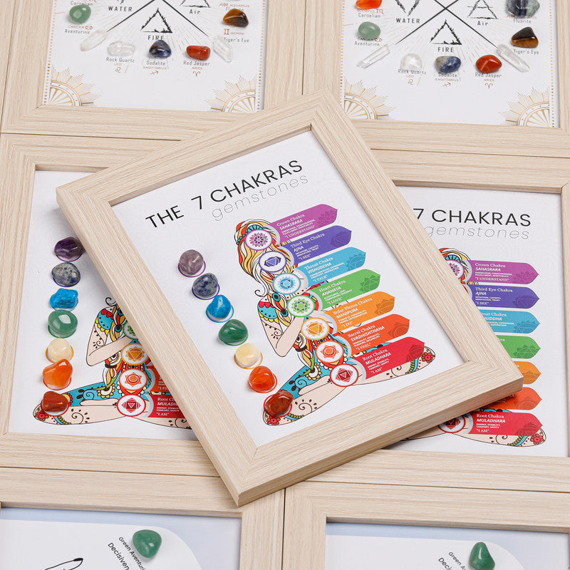Seven Chakras Healing Crystal Stone Photo Frame Feng Shui or Hanging Home Wall Decoration, Office Gifts