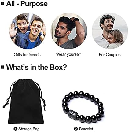 Natural Obsidian Stone Bead Bracelet Couple Men 10mm and Women 8mm Dragon and Phoenix Totem Jewelry (Phoenix)