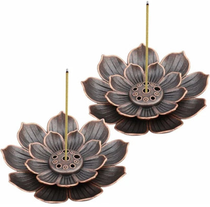 Set of 2 - Lotus-shaped incense burner - 6-hole incense burner with ash collection tray - Suitable for burning incense