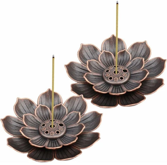 Set of 2 - Lotus-shaped incense burner - 6-hole incense burner with ash collection tray - Suitable for burning incense