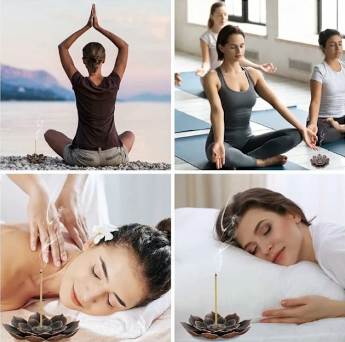 Set of 2 - Lotus-shaped incense burner - 6-hole incense burner with ash collection tray - Suitable for burning incense