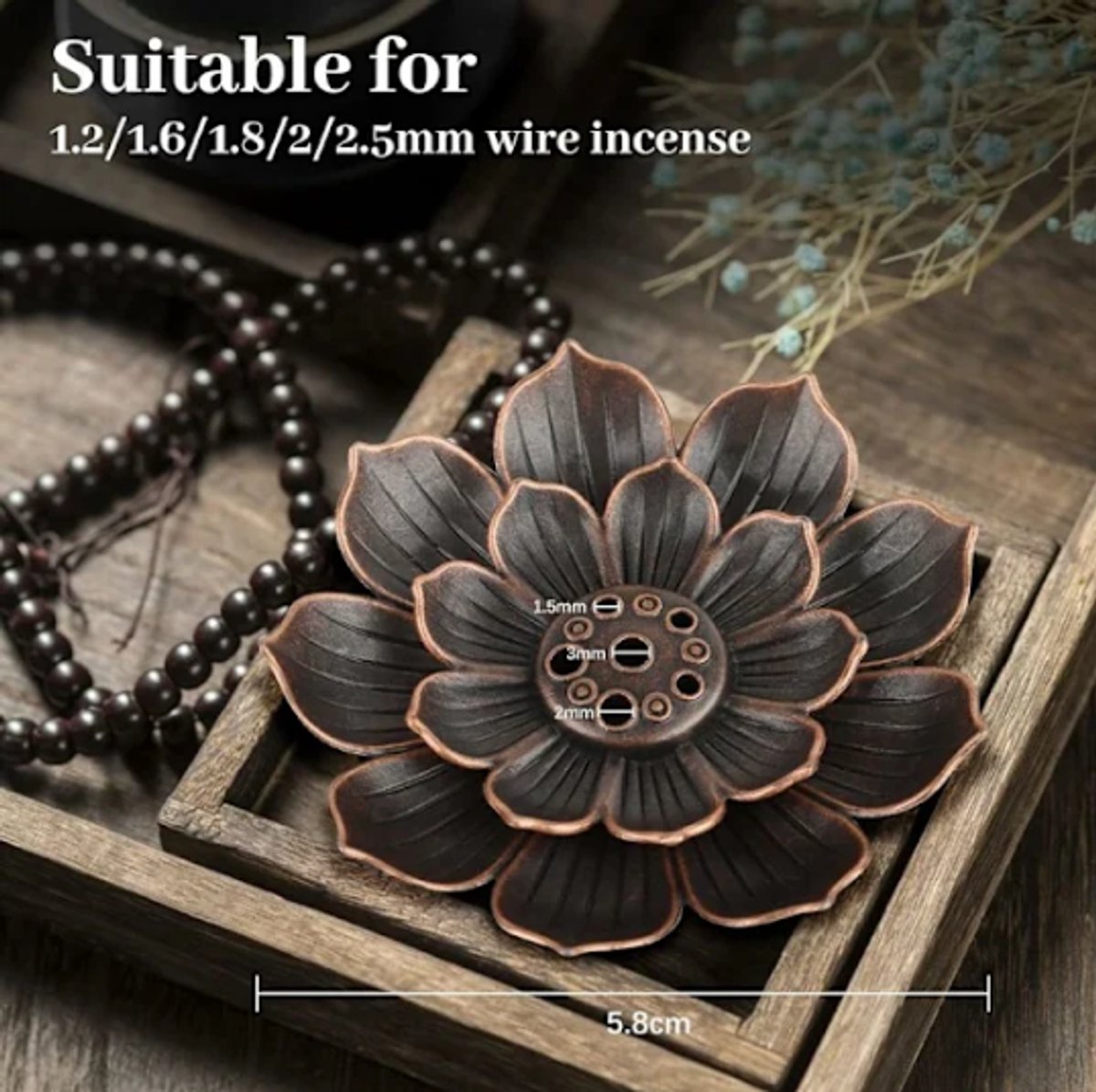 Set of 2 - Lotus-shaped incense burner - 6-hole incense burner with ash collection tray - Suitable for burning incense