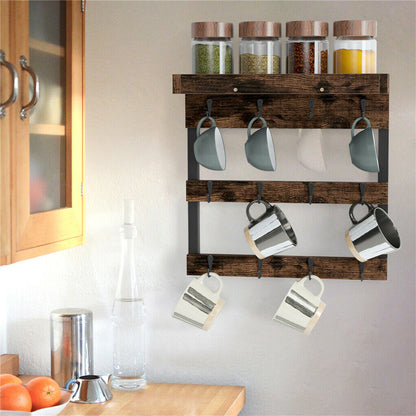 Wooden Coffee Mug Rack 12 Hooks Cup Holder