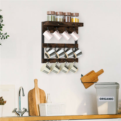 Wooden Coffee Mug Rack 12 Hooks Cup Holder