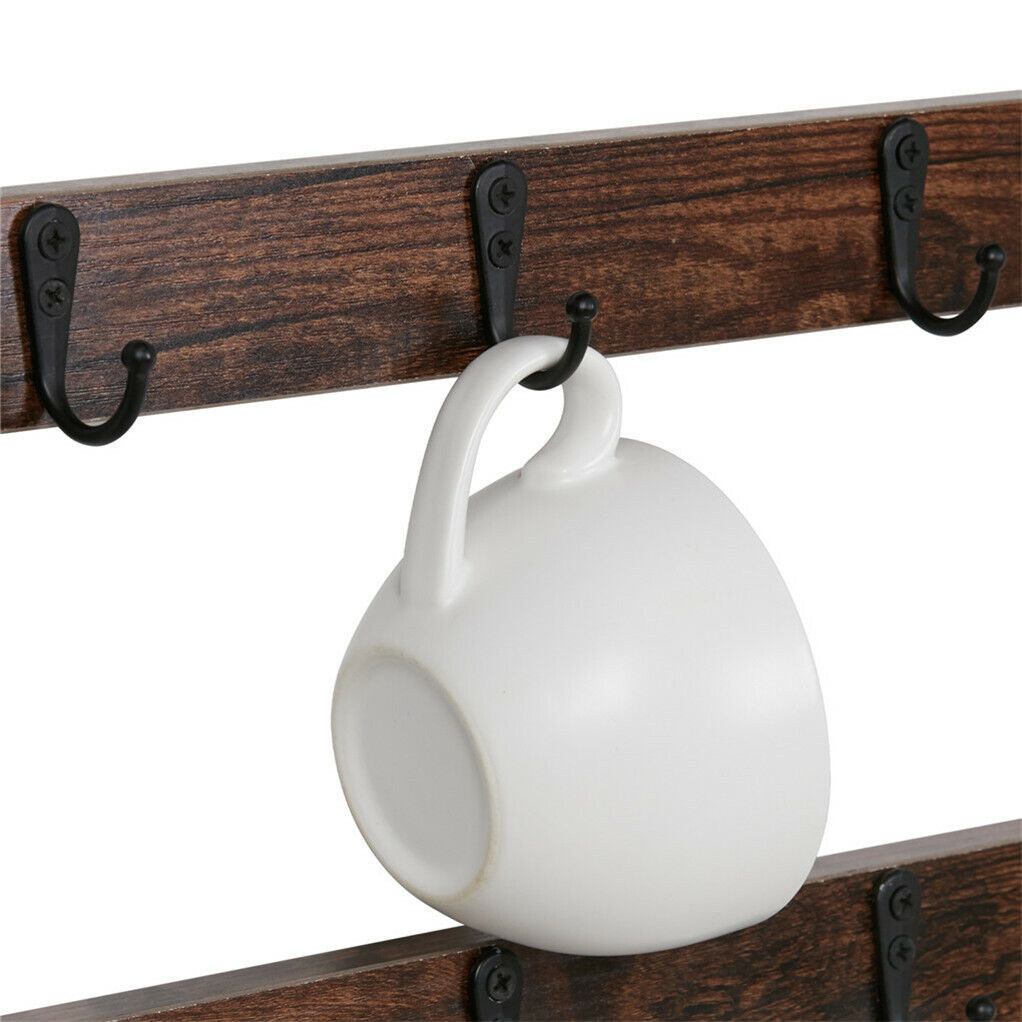Wooden Coffee Mug Rack 12 Hooks Cup Holder