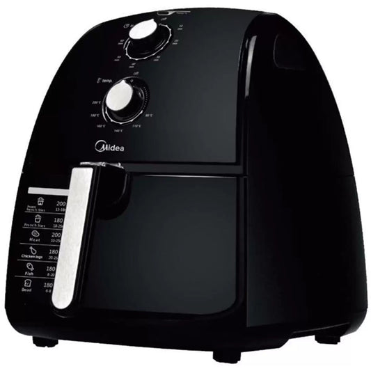 Black Midea air fryer on a white background