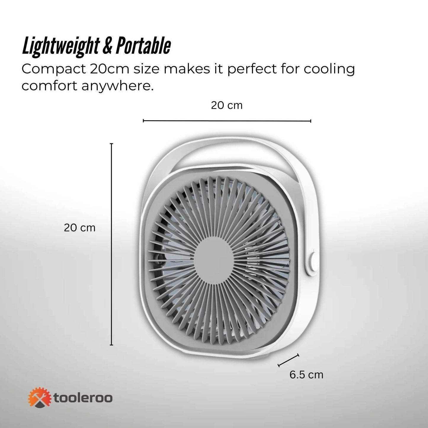 3-Speed USB 20cm Desktop Fan - Quiet Portable Lightweight Rechargeable Cooler