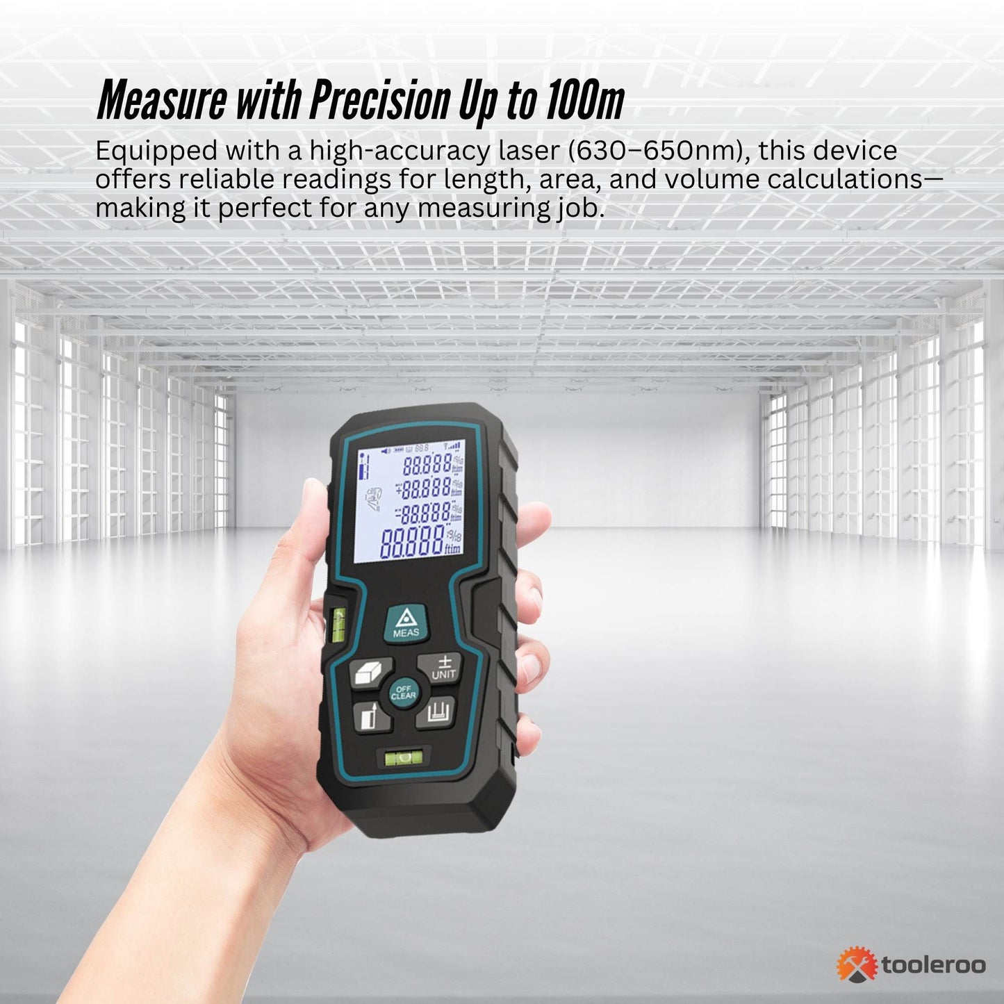 Tooleroo 100m Digital Laser Distance Measurer - LCD Area Volume Meter Tool