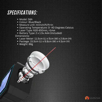 Tooleroo 100m Digital Laser Distance Measurer - LCD Area Volume Meter Tool