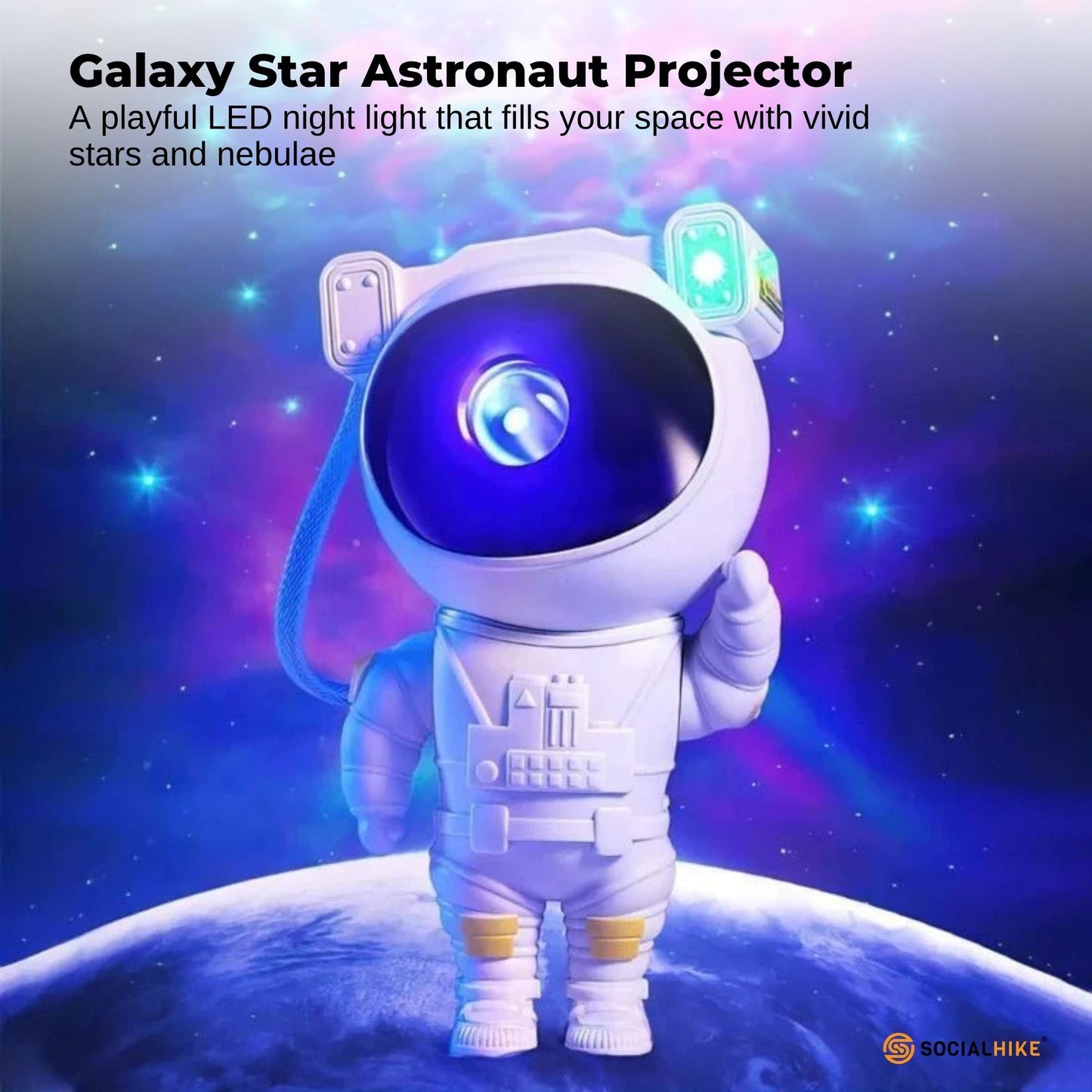 Social Hike Galaxy Star Projector - Colour LED Astronaut Night Light and Remote