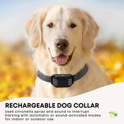 Rooster Farms Dog Bark Training Collar Citronella + Sound Rechargeable Automatic