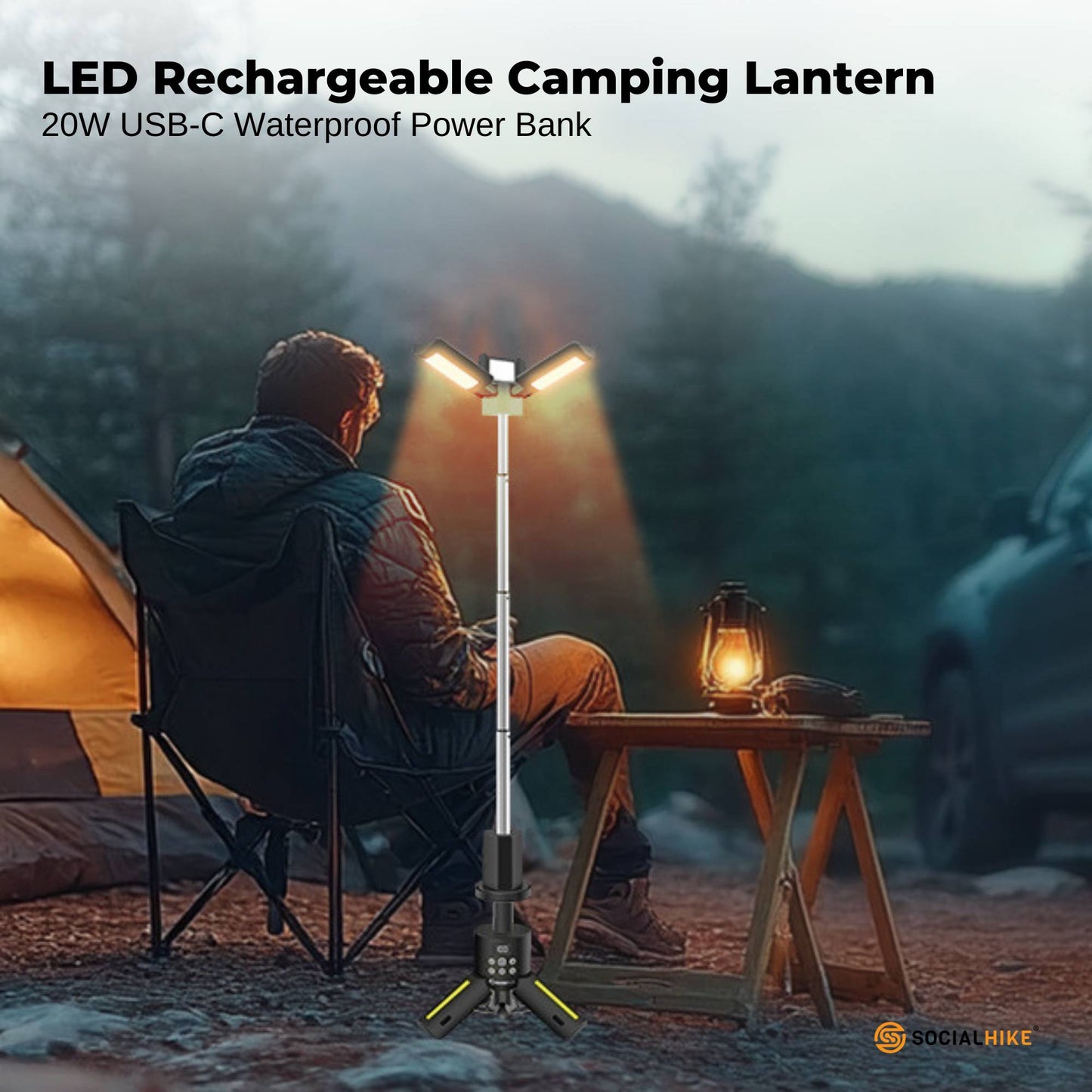 Social Hike Rechargeable Telescopic Camping Light - Outdoor LED 20W Lantern
