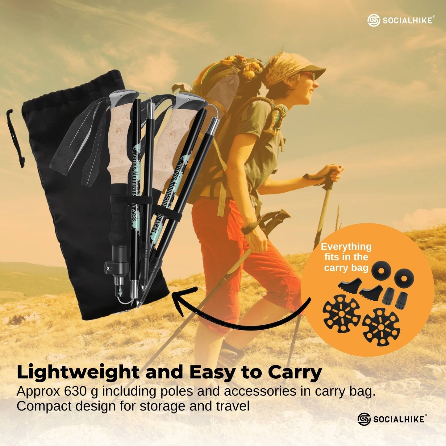 Social Hike Trekking Poles Set of 2 Adjustable Lightweight Hiking Walking Sticks