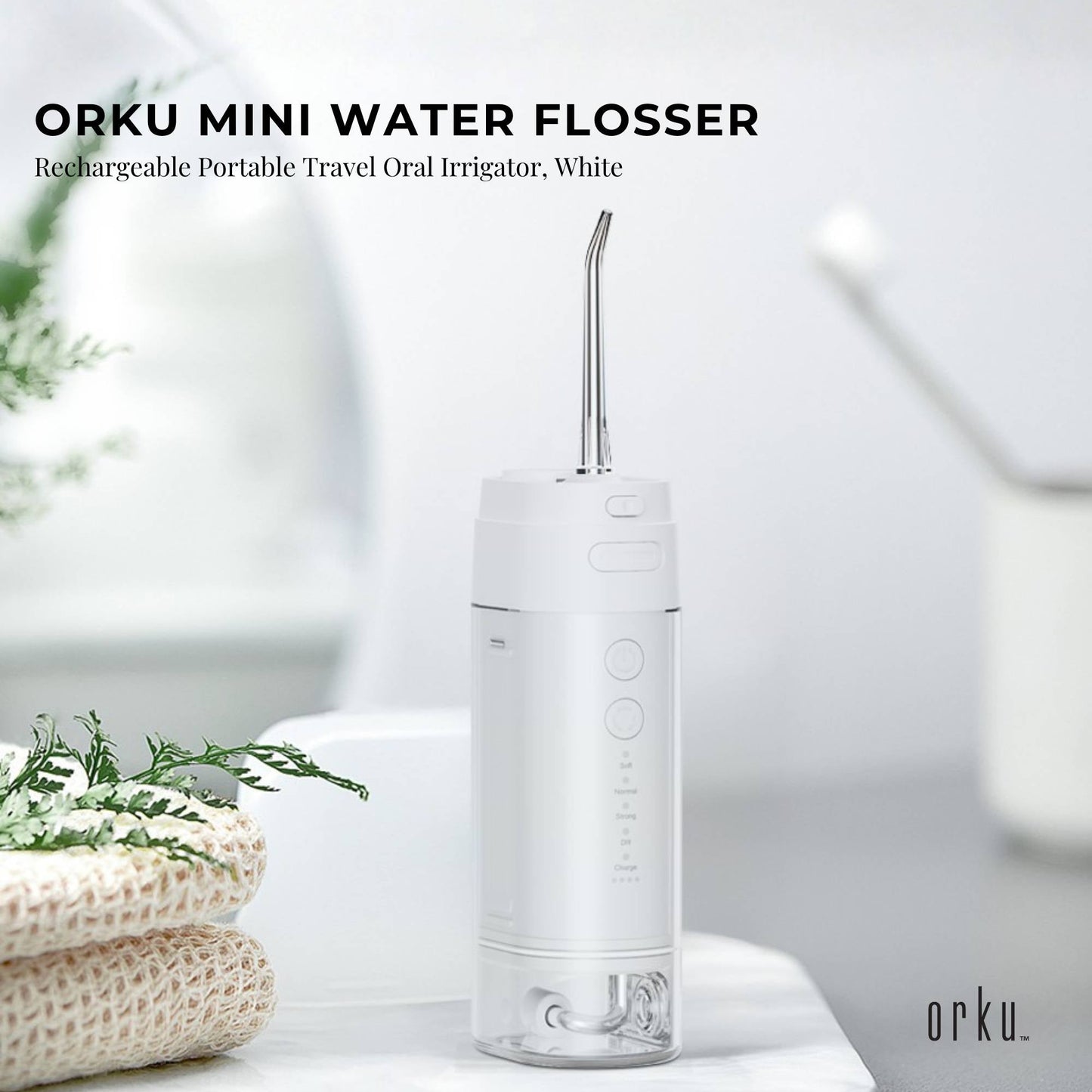 Orku Mini Water Flosser Rechargeable Portable Extendable Travel Oral Irrigator White