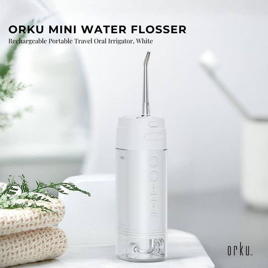 Orku Mini Water Flosser Rechargeable Portable Extendable Travel Oral Irrigator White