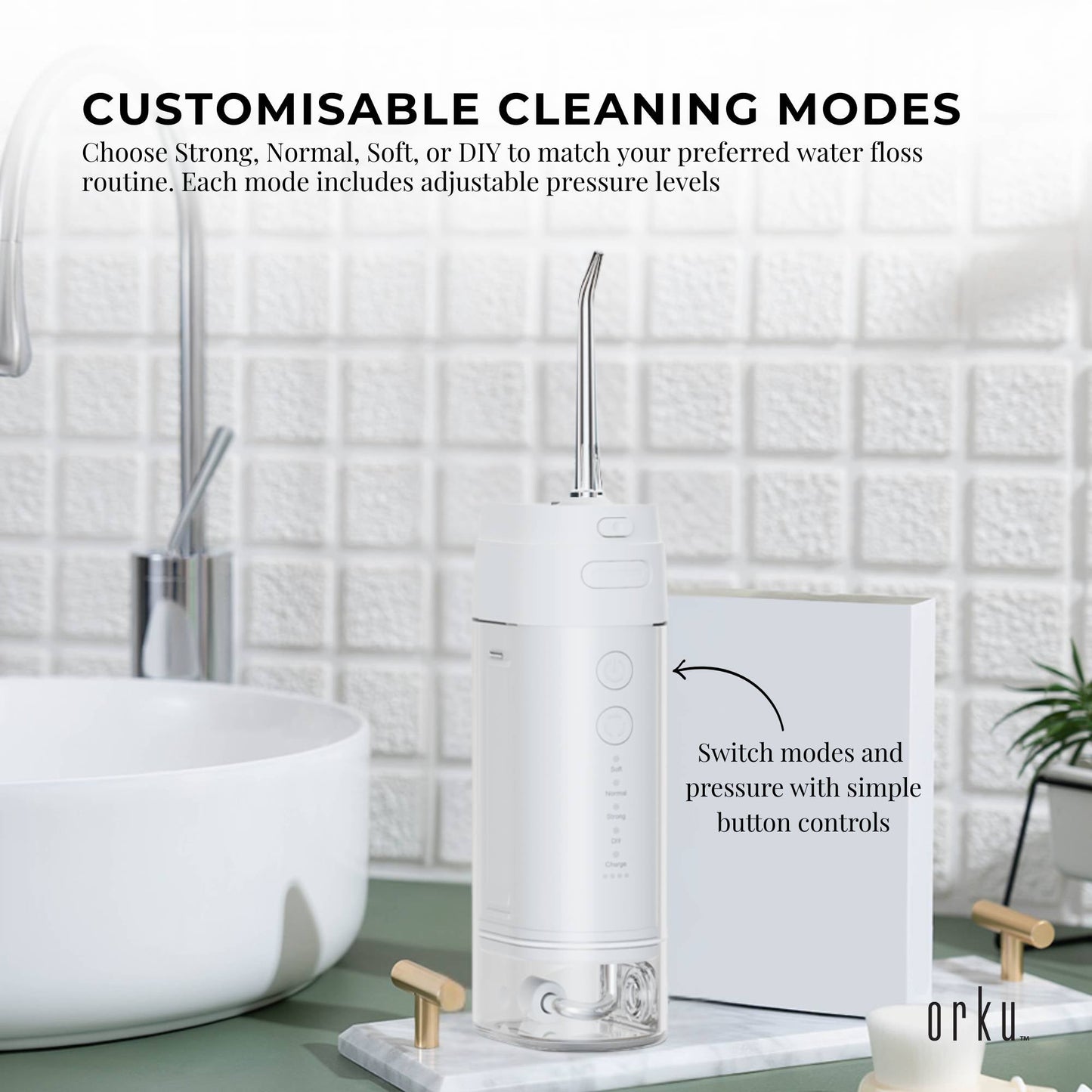Orku Mini Water Flosser Rechargeable Portable Extendable Travel Oral Irrigator White